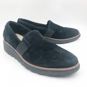 CLARKS Collection Sharon Tori Black Suede Wedge Loafers Womens 9.5 Office